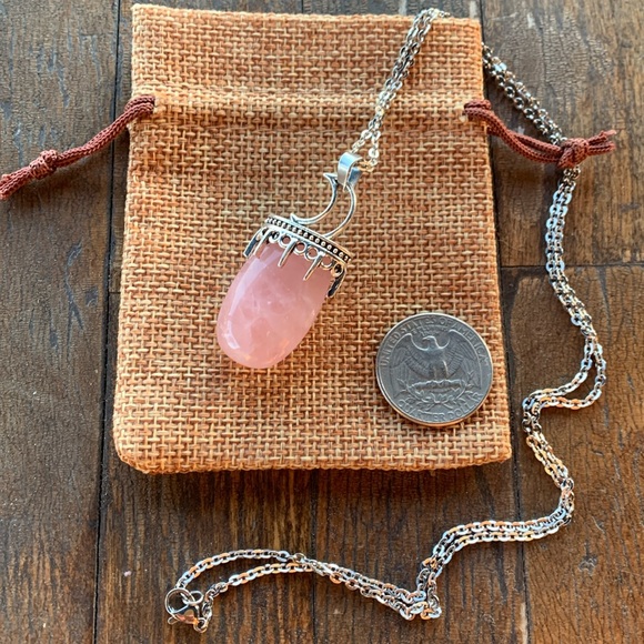 Rose Quartz Necklace Celestial Rose Quartz Pendant with Stainless Steel Chain - Picture 3 of 3